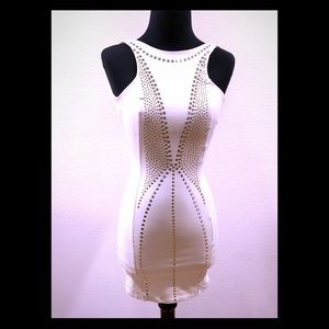 BEBE Addiction White V-Neck Sleeveless Mini Dress